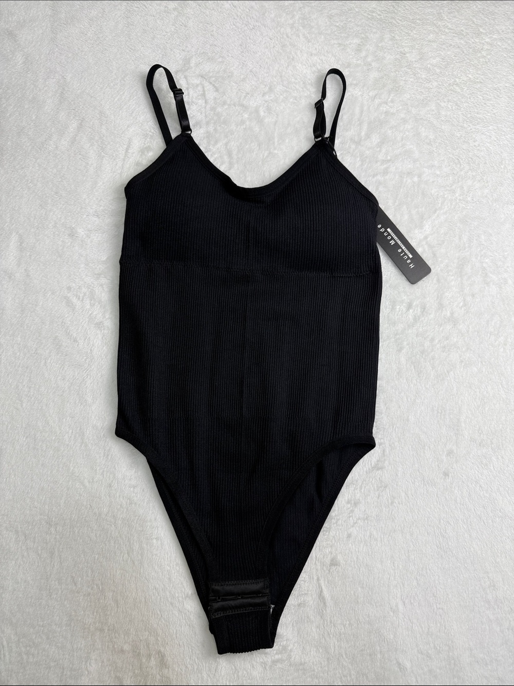 Black Ribbed One-Piece Bodysuit for women - Adjustable Straps